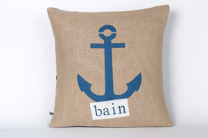Coussin lin "BAIN" / Ancre bleue - 40x40cm