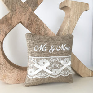 Coussin alliances Mr & Mme - Dentelle écru