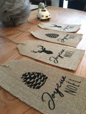 Coffret 4 Etiquettes Lin "Joyeux Noël"