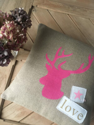 Coussin lin 40x40cm "Tête de cerf Rose"